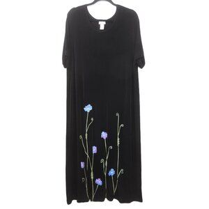 VTG Cite PLUS 2X Purple Floral Maxi Dress Slinky Flowy Colorful Artsy Made in US
